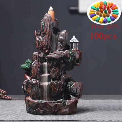 Tranquil Mountain River Backflow Incense Fountain with 100 Aromatic Cones