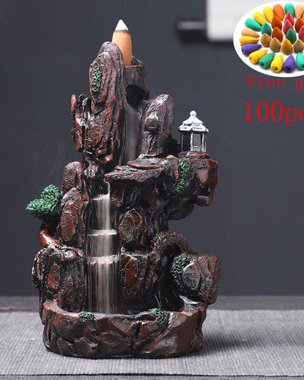 Tranquil Mountain River Backflow Incense Fountain with 100 Aromatic Cones