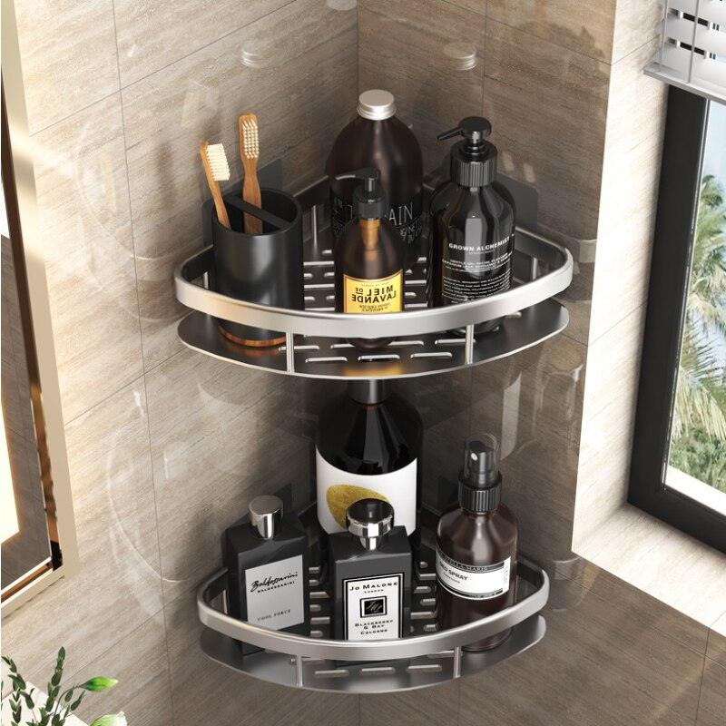 Bathroom Shelf Space Aluminum Wall-Mounted Suction Cup Triangle Basket Shower Rack Square Basket Thickened Bathroom Accessories - Très Elite