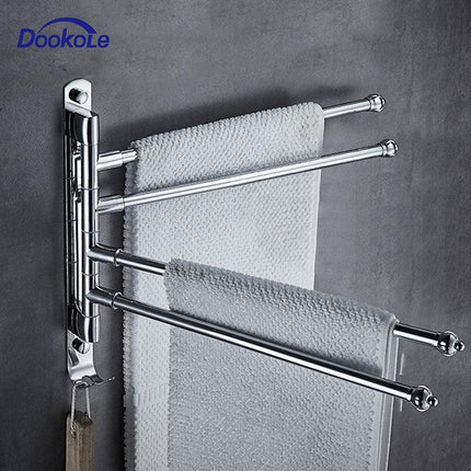 DOOKOLE Contemporary Stainless Steel Swivel Towel Rack with Hook for Enhanced Bathroom Organization
