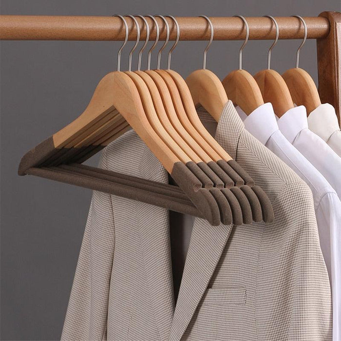 Elevate Your Closet: Premium Lotus Wood Hangers Set with Velvet Flocking - Choose 5 or 10 Pieces