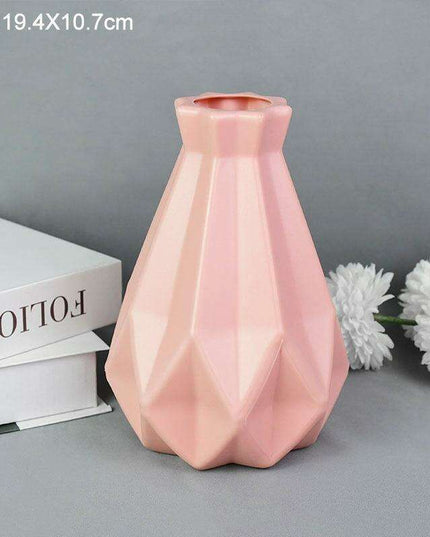 Contemporary Scandinavian Pink and White Plastic Floral Vase - Chic Home Accent