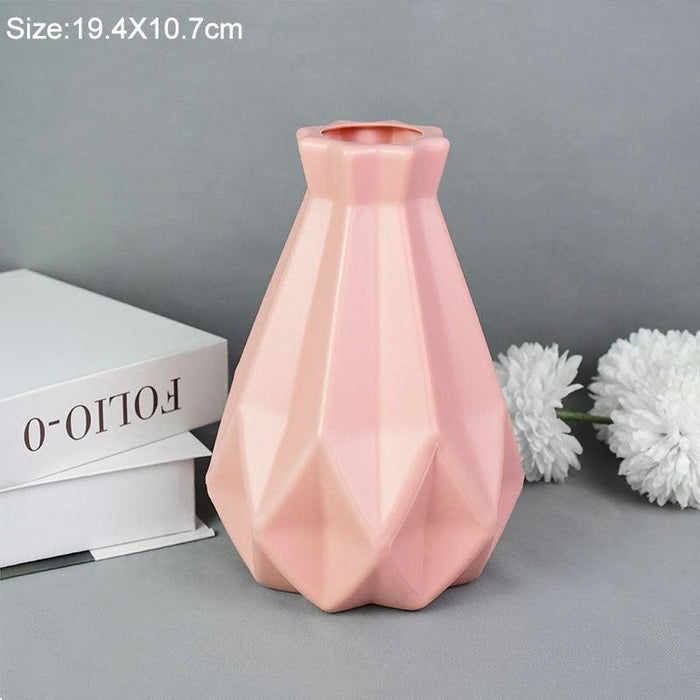 Chic Nordic-Style White and Pink Plastic Vase Duo for Modern Home Decor