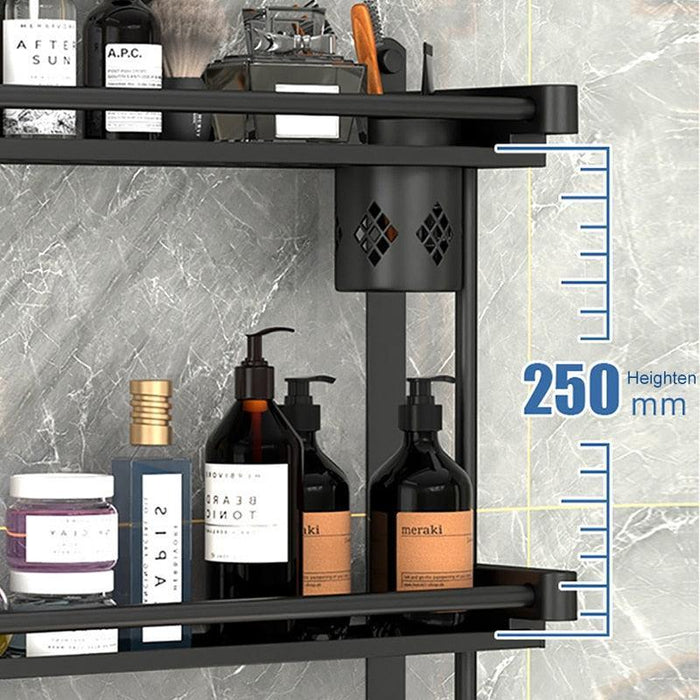 Modern Black Stainless Steel Bathroom Storage Caddy with Towel Holder and Superior Drainage System