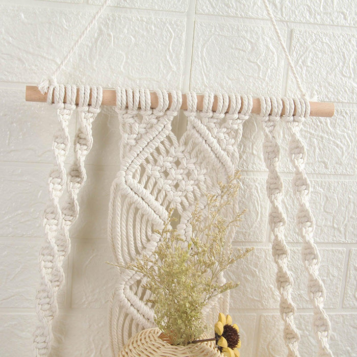 Bohemian Macrame Storage Shelf with Elegant Tassels - Handcrafted Decor for Stylish Spaces