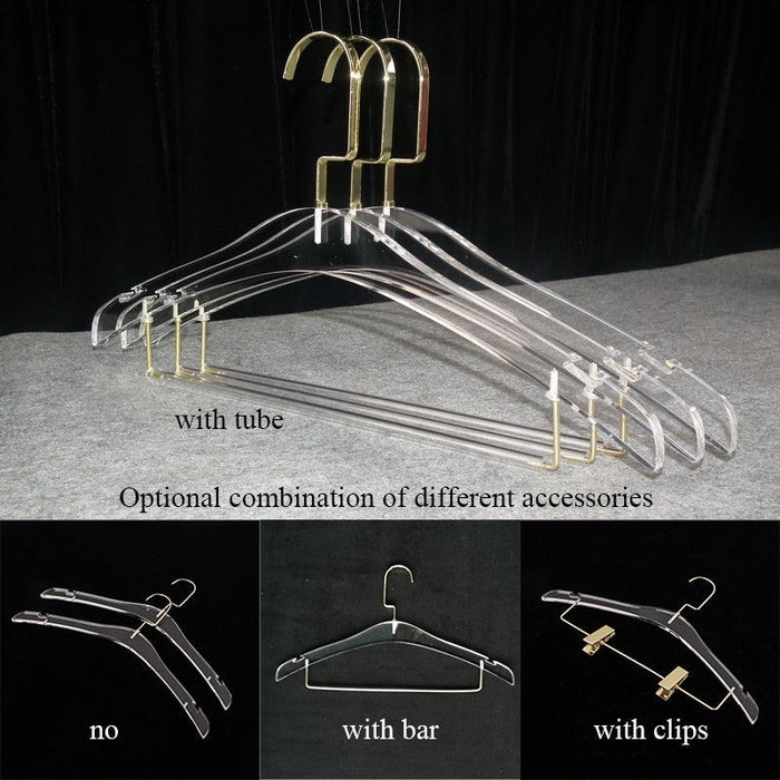 10-Piece Premium Acrylic Hangers Set with Hanging Bar for Elegant Closet Organization