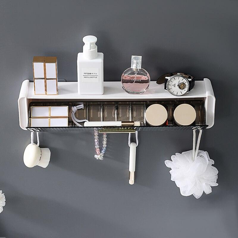 Punch-free Storage Rack With Hooks Bathroom Shelves Organizer With Pull-out Drawer Dustproof Household Item Kitchen Accessories-0-Très Elite-White-CN-Très Elite