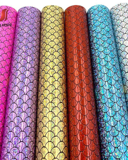 Enchanted Holographic Mermaid Scale PU Faux Leather for Creative DIY Crafts
