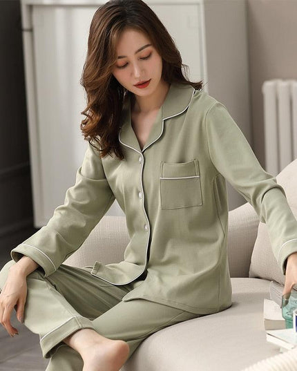 Tranquil Spring Green Cotton Pajama Set - Ultimate Luxury for Women