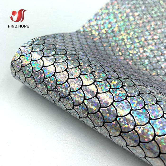 Enchanted Holographic Mermaid Scale PU Faux Leather for Creative DIY Crafts