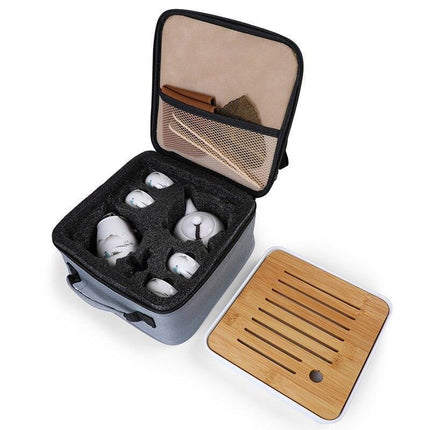 Elegant Handcrafted Ceramic Tea Set with Chic Travel Tote: Sip in Style