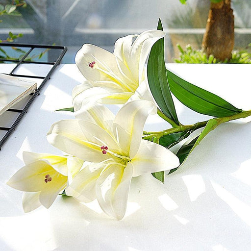 Elegant 3D Printed White Lily Branch - Real Touch Floral Home Accent