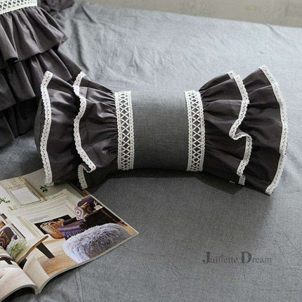 Charming European Lace Lumbar Pillow with Regal Ruffle Design