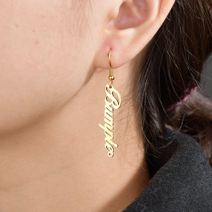 Customizable Stainless Steel Drop Earrings with Personalized Name - Elegant Jewelry for Women