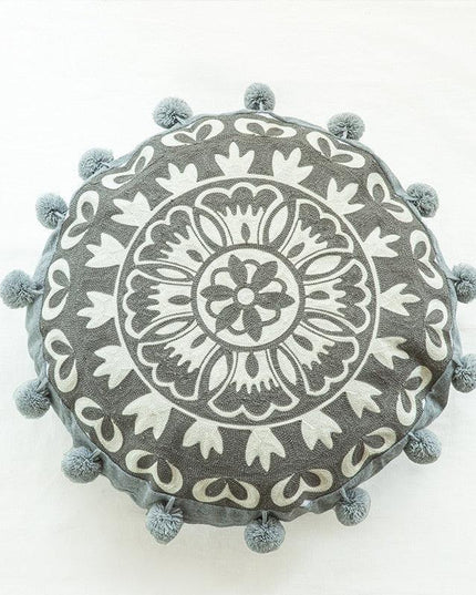 Moroccan Elegance Circular Embroidered Pillow Cover for Stylish Home Décor