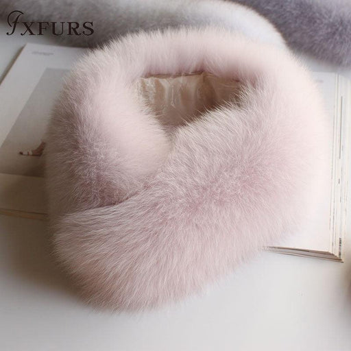 Elegant Fox Fur Ring Scarf with Magnetic Closure - Women's Winter Fashion Essential