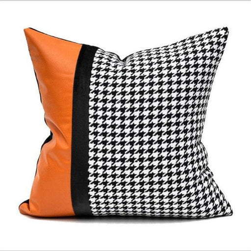Modern Light Luxury Botanica Cushion Cover Black White Grid Orange Patchwork Waist Pillow Cases Simplicity High-grade Pillow Covers