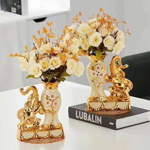 European Luxury: Artisanal Golden Elephant Ceramic Vase for Sophisticated Home Decor
