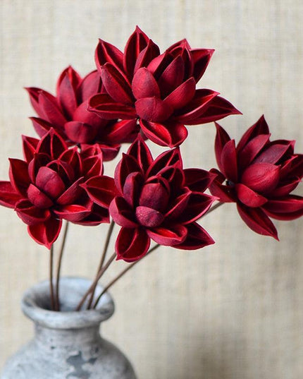 Luxurious Burgundy Dried Lotus Flower Head Set - 5 Exquisite Pieces for Home and Event Decor