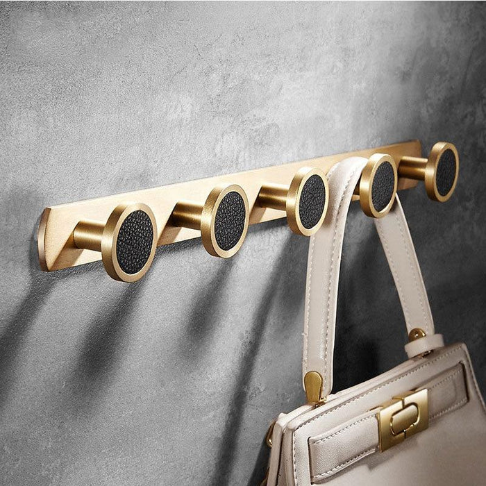 Elegant Luxe Gold Brass Wall Hook Rack with 5 Sturdy Hooks - Stylish Storage Solution