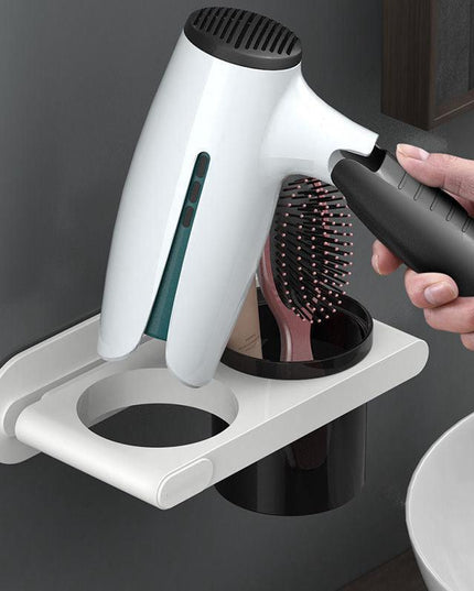 Wall-Mounted Hair Dryer Storage Shelf with No-Drill Installation