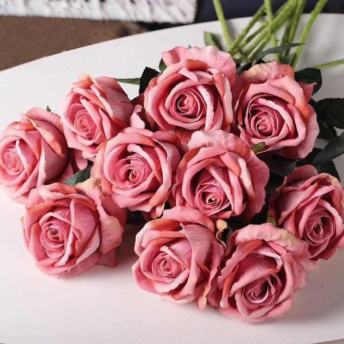 Luxurious 10-Piece Flannel Silk Rose Collection - Exquisite Floral Arrangement