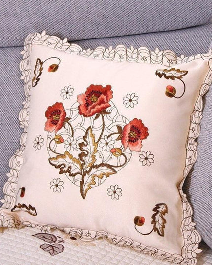 Chic Floral Embroidered Cushion Cover