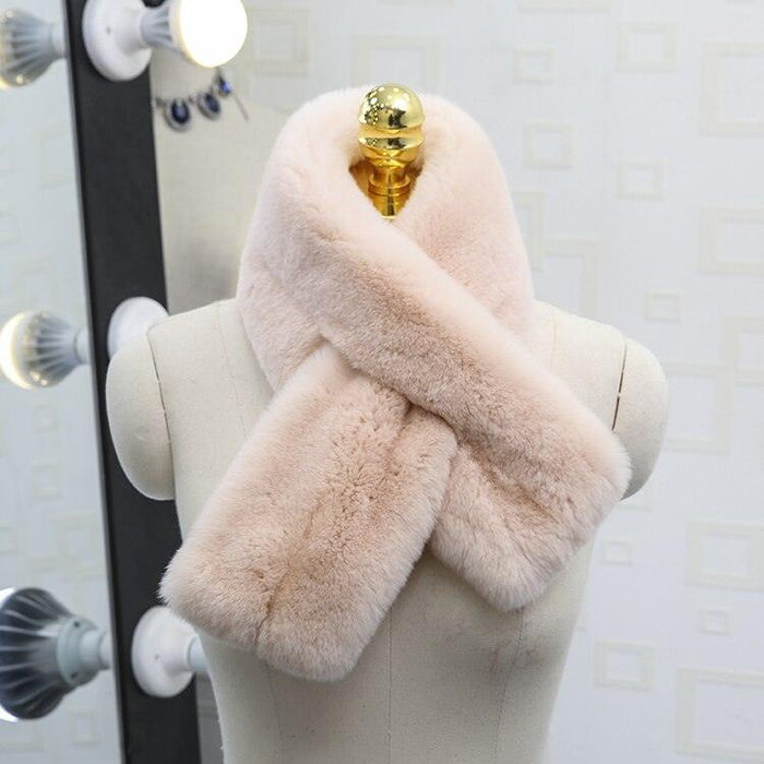 Exquisite Rex Rabbit Fur and Leather Korean Winter Wrap