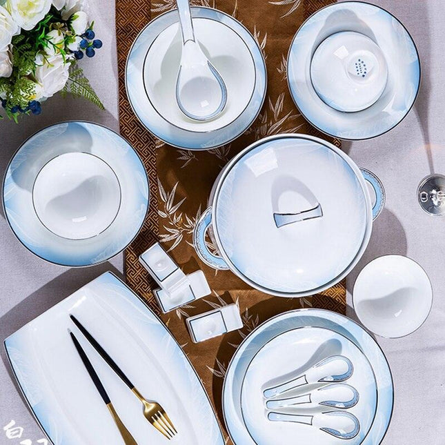 Sophisticated 60-Piece Handcrafted Korean Porcelain Dining Set with Artisan Design