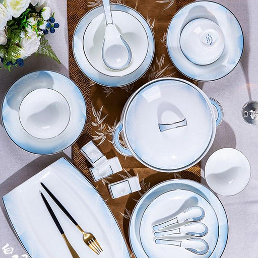 Elegant 60-Piece Handmade Korean Style Bone Ceramics Dinnerware Set