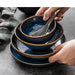 Blue Glazed Ceramic Dining Set with Coordinating Salad and Soup Bowls