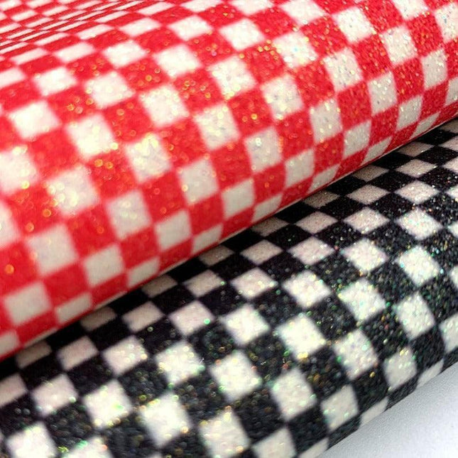 Glittering Black and White Plaid Faux Leather Crafting Fabric