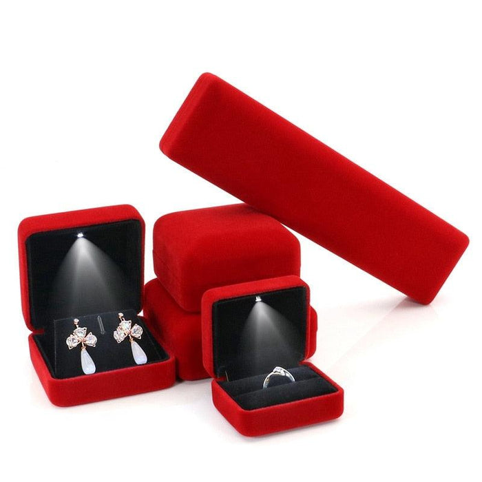 Opulent LED Jewelry Boxes - Elegant Velvet Display Cases with Illuminating LEDs