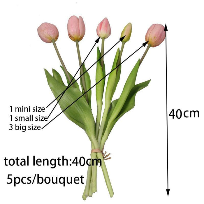 Elegant Silicone Tulip Bouquet: Set of 5 Realistic Artificial Flowers with Lifelike Feel