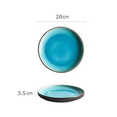 Elegant Blue Ice Cracking Glaze Ceramic Dinner Plates - Set of 4