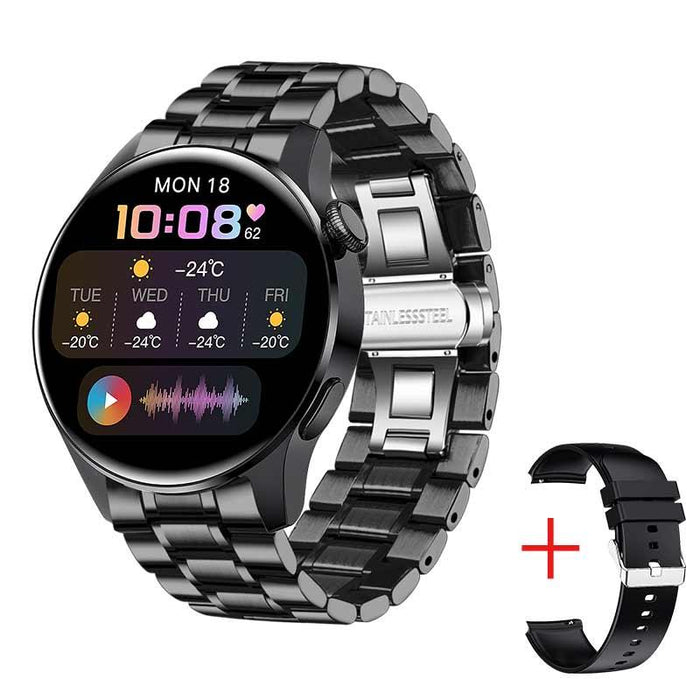 Stylish Stainless Steel Smartwatch with Full Touch Display, Health Monitoring, and Water-resistant Design
