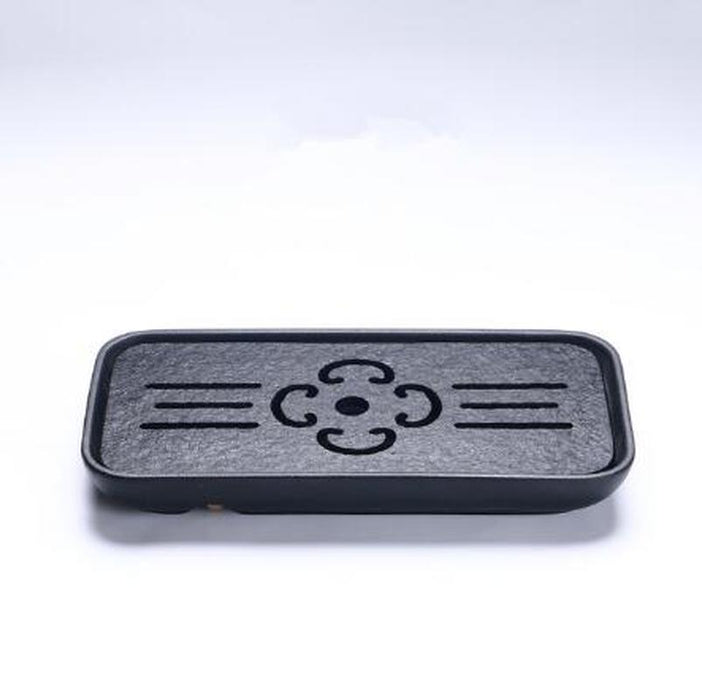 Black Stone Tea Tray with Water Draining Pipe - Chinese Tea Serving Tray