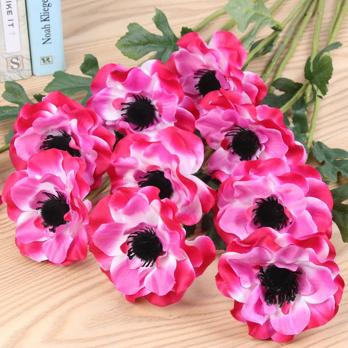 Lifelike Silk Anemone Floral Arrangement Set - 15-Piece Elegance Collection for Home and Events