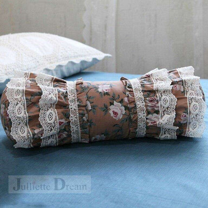 Charming European Lace Lumbar Pillow with Regal Ruffle Design