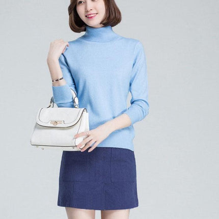 Sophisticated Winter Charm: Premium Cashmere & Wool Turtleneck Pullover for Women | Elegant Knit Sweater