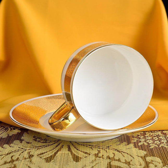 Opulent Gold-Embossed Bone China Tea Cup Set with Timeless Elegance