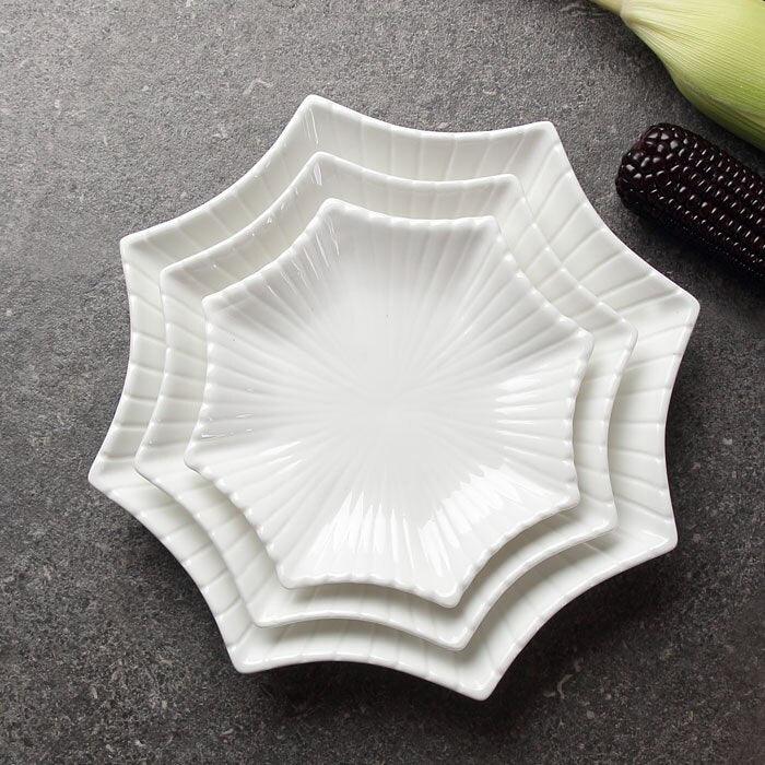 Elegant White Ceramic Octagonal Serving Dishes - Set of 4 Pieces