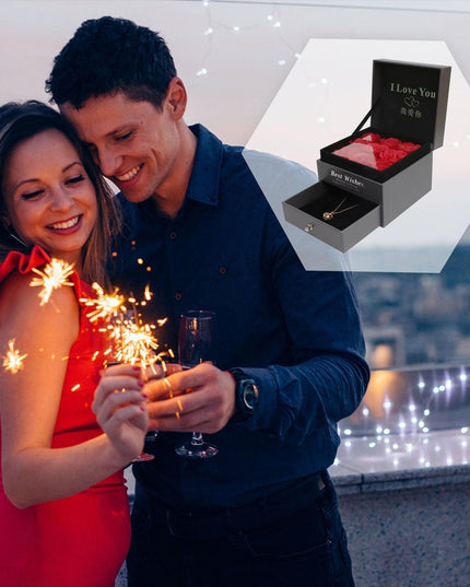 Forever Yours Gift Collection: Preserved Rose with Heartfelt Necklace - Handmade Romantic Treasure for Her