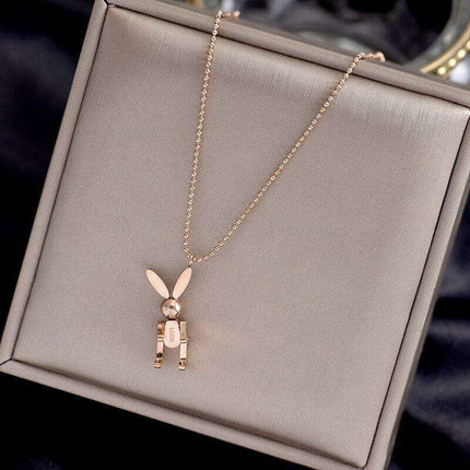 Charming Rabbit Pendant Necklace: Luxurious Yellow Gold Accent in Premium Titanium Steel