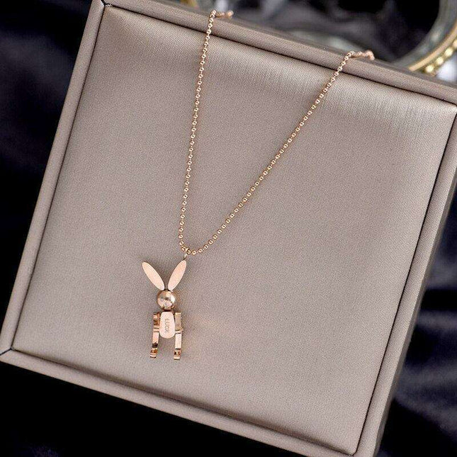 Charming Rabbit Pendant Necklace: Luxurious Yellow Gold Accent in Premium Titanium Steel
