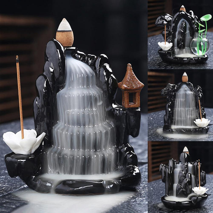 Serene Waterfall Ceramic Incense Burner with Smoke Cascade Design