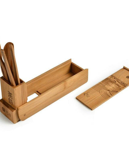 Elegant Chinese Bamboo Tea Set with Artistic River Design and Storage Box
