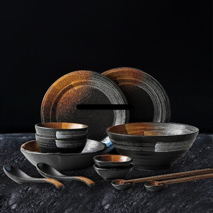 Japanese Dining Elegance: Classic Ceramic Dinnerware Set with Frosted Finish