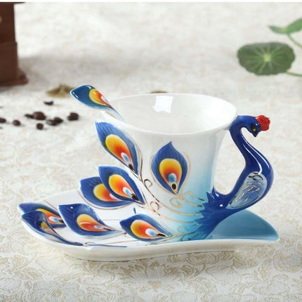 Exquisite 3D Peacock Design Handcrafted Ceramic Tea Mug Set - 200ml Drinkware Collection