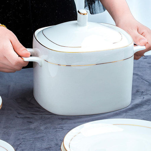Elegant European Porcelain Soup Pot Set - Fine Dining Collection